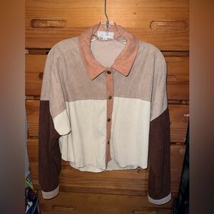 Colorblock Corduroy Button-Up Shirt XL